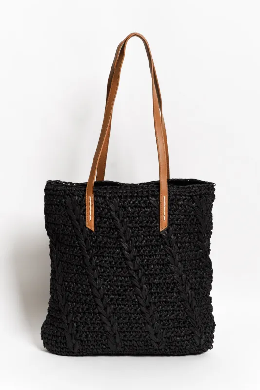 Imola Black Straw Tote Bag sold by Blue Bungalow