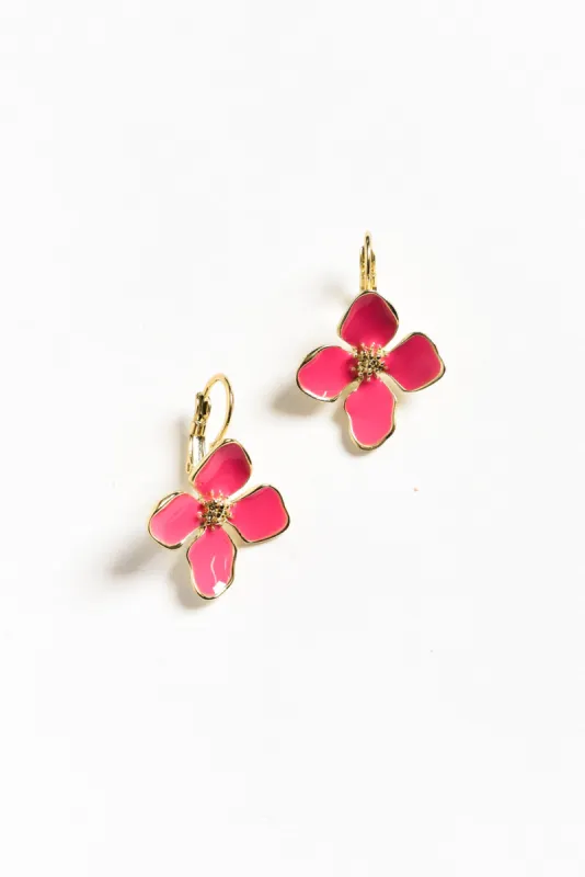 Frannie Pink Flower Clip Earrings sold by Blue Bungalow
