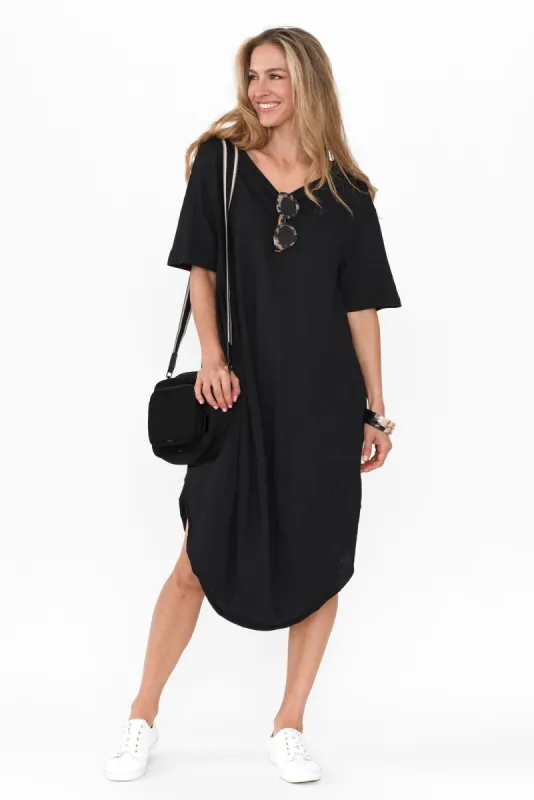 Mita Black Cotton Slub Scoop Dress sold by Blue Bungalow
