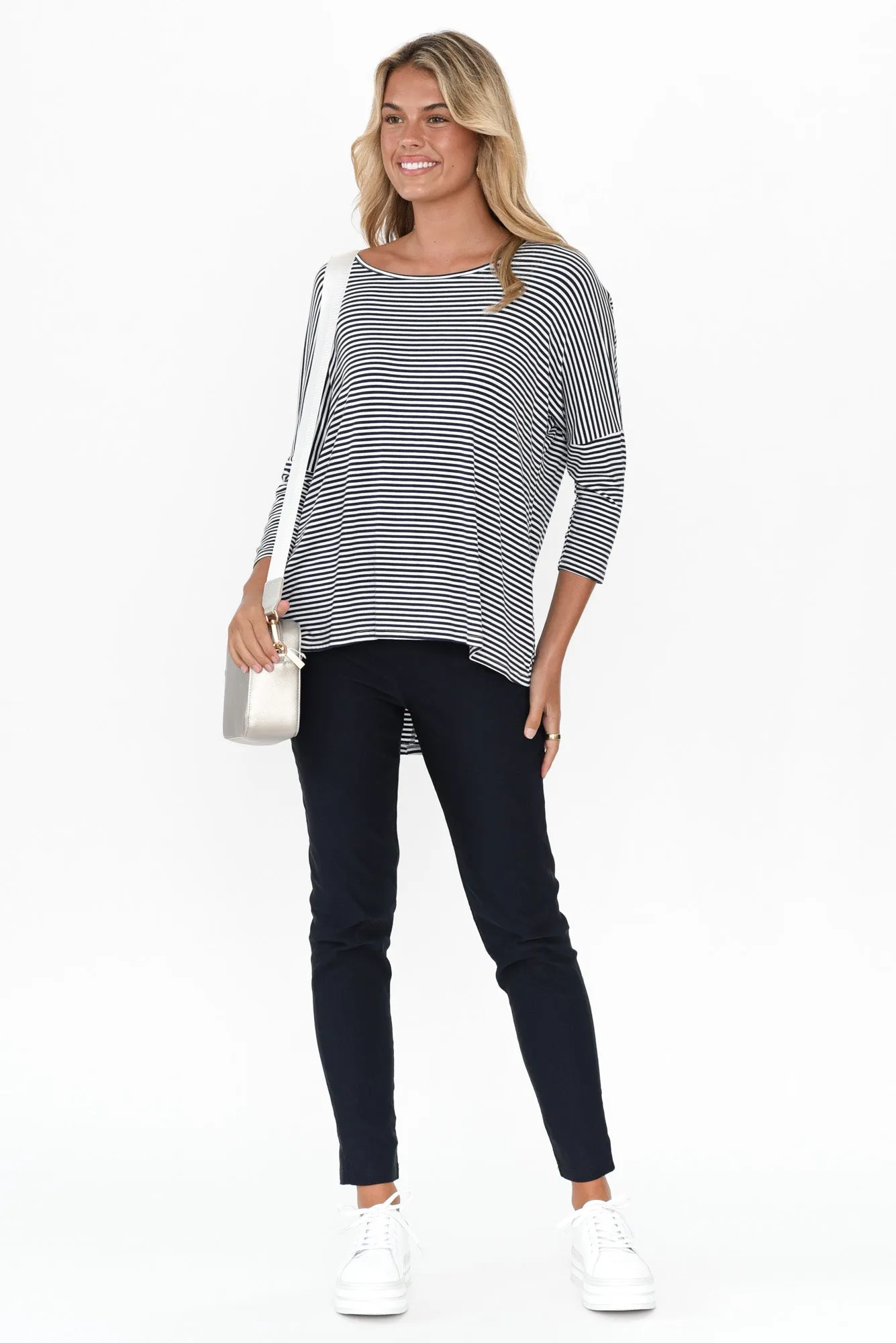 Navy and White Stripe Milan 3/4 Sleeve Top sold by Blue Bungalow product image thumbnail 3