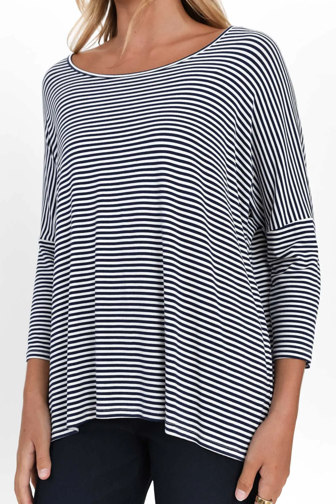 Navy and White Stripe Milan 3/4 Sleeve Top sold by Blue Bungalow product image thumbnail 5