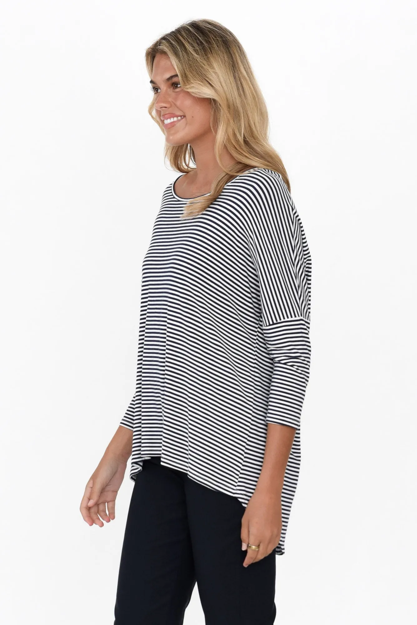 Navy and White Stripe Milan 3/4 Sleeve Top sold by Blue Bungalow product image thumbnail 4