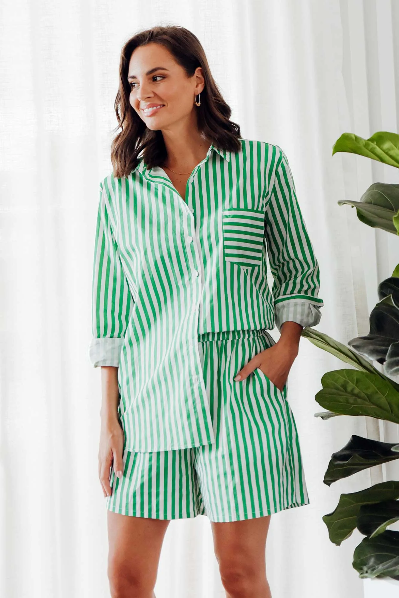 Devora Green Stripe Cotton Shirt sold by Blue Bungalow