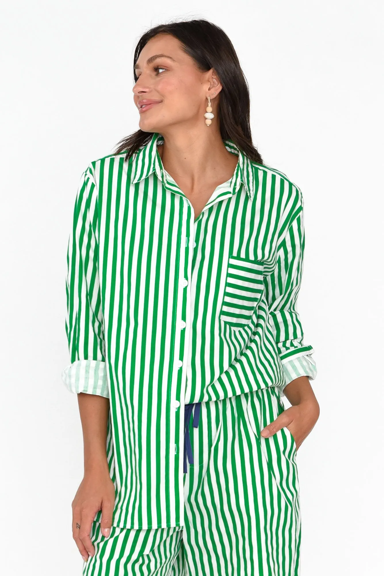 Devora Green Stripe Cotton Shirt sold by Blue Bungalow product image thumbnail 2