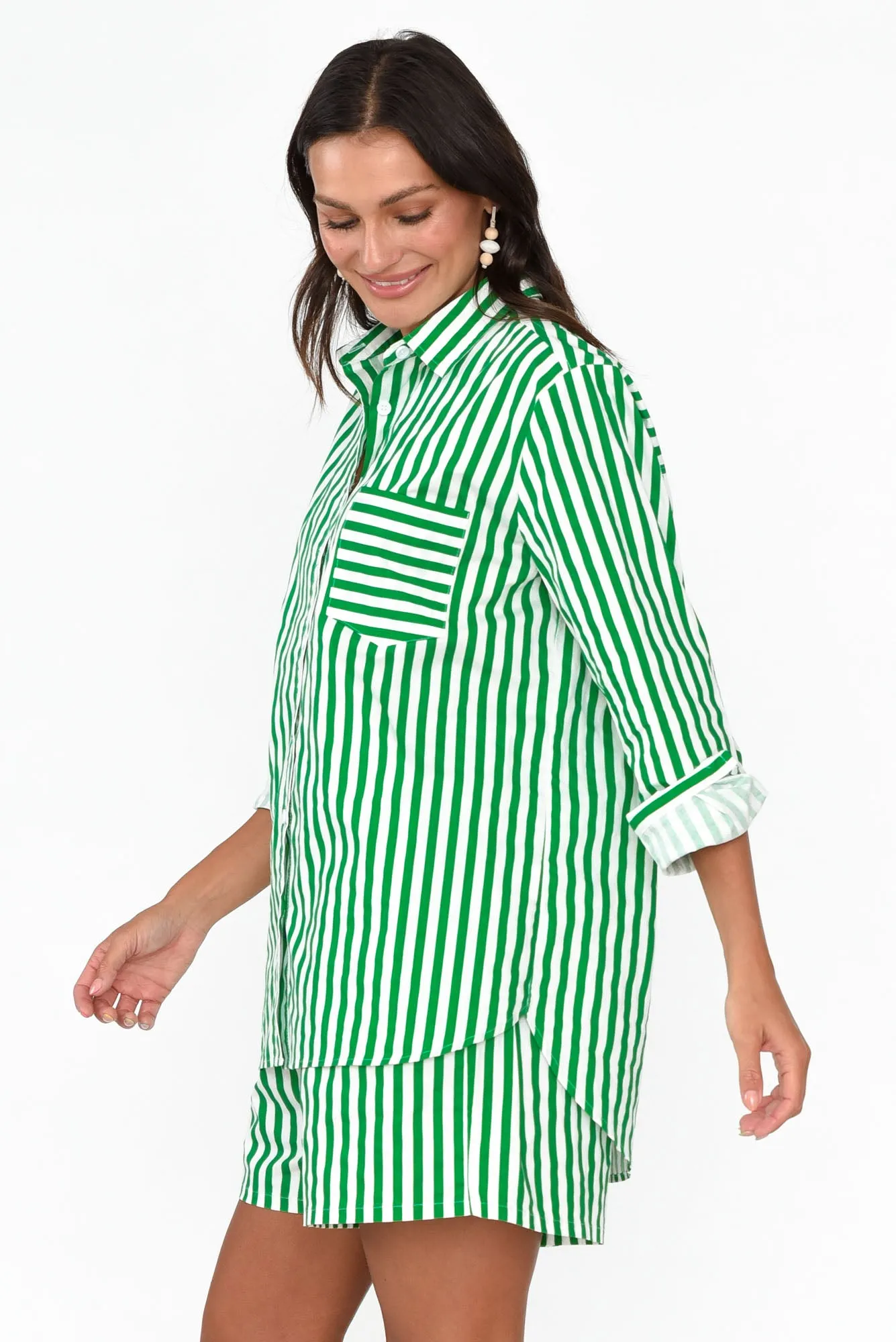 Devora Green Stripe Cotton Shirt sold by Blue Bungalow product image thumbnail 4