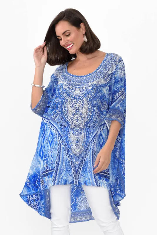 Monet Blue Silk Drape Top sold by Blue Bungalow