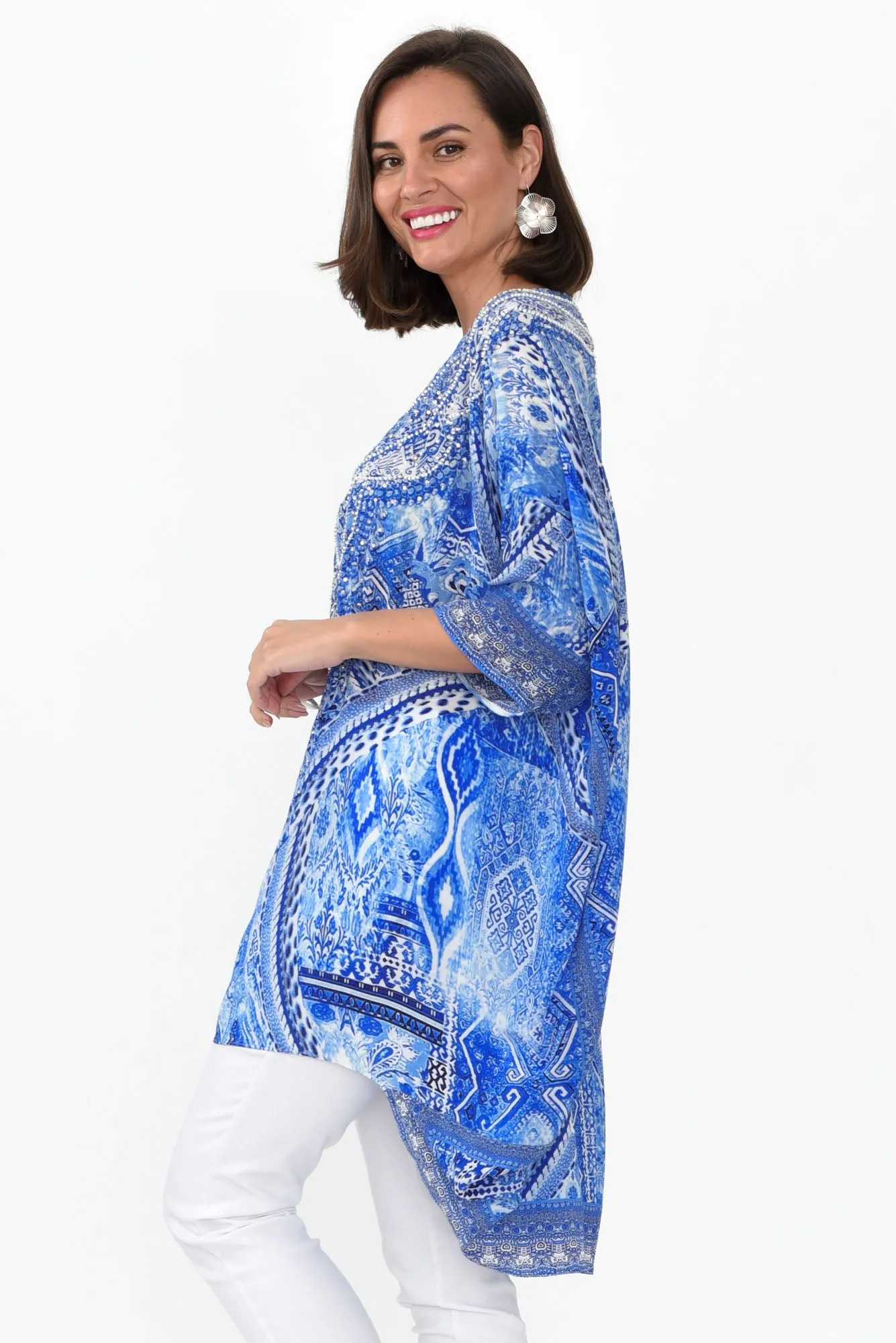Monet Blue Silk Drape Top sold by Blue Bungalow product image thumbnail 3