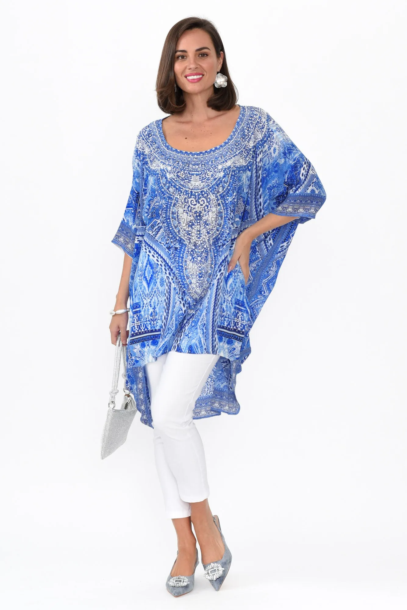Monet Blue Silk Drape Top sold by Blue Bungalow product image thumbnail 2