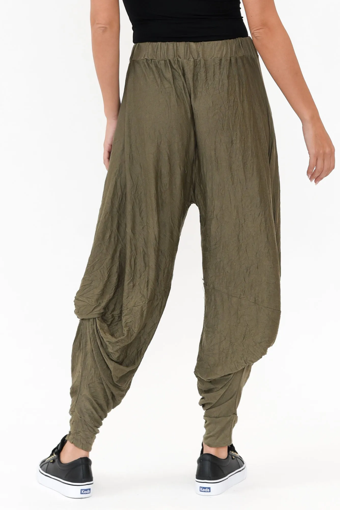 Khaki Crinkle Cotton Cloud Pants sold by Blue Bungalow product image thumbnail 4