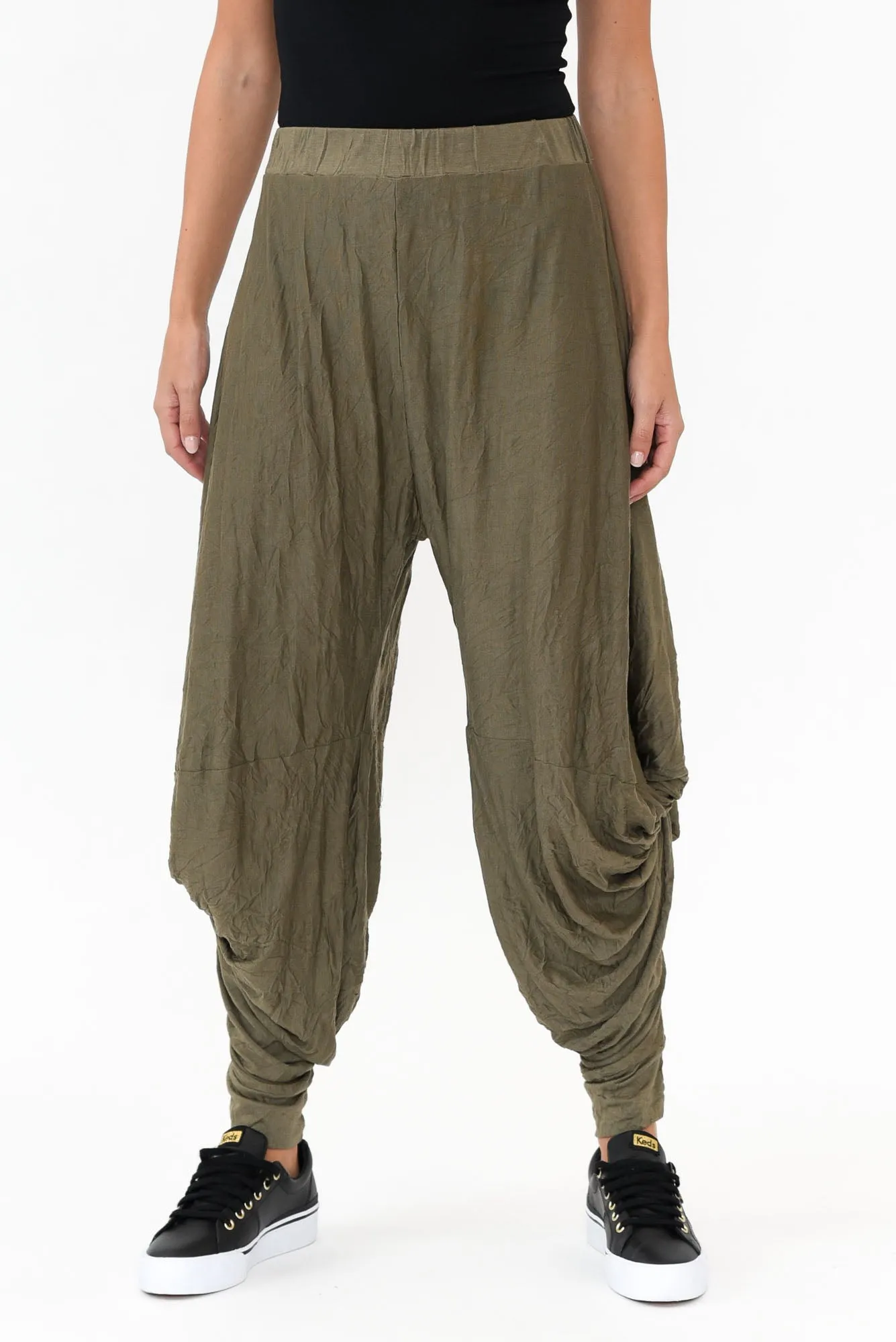 Khaki Crinkle Cotton Cloud Pants sold by Blue Bungalow