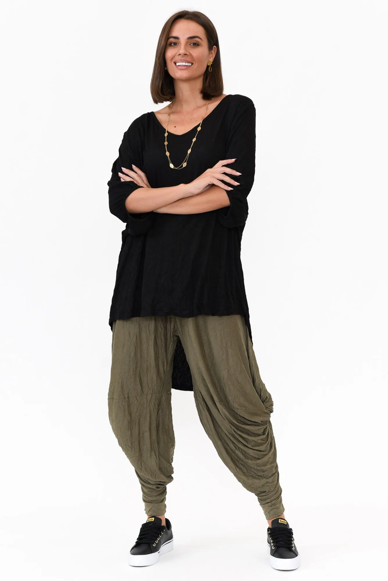 Khaki Crinkle Cotton Cloud Pants sold by Blue Bungalow product image thumbnail 2