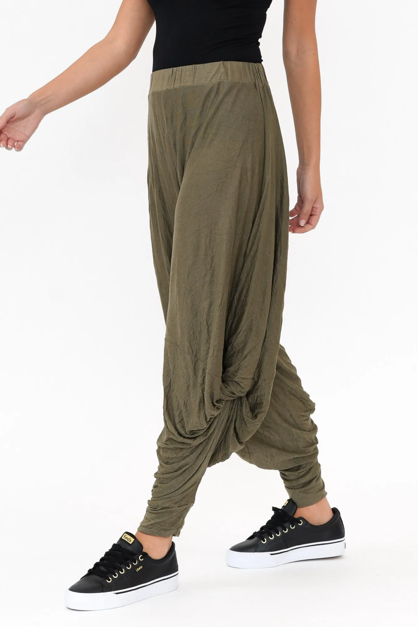 Khaki Crinkle Cotton Cloud Pants sold by Blue Bungalow product image thumbnail 3