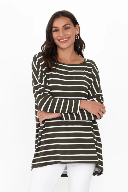 Anakin Olive Stripe Hi Lo Bamboo Top sold by Blue Bungalow
