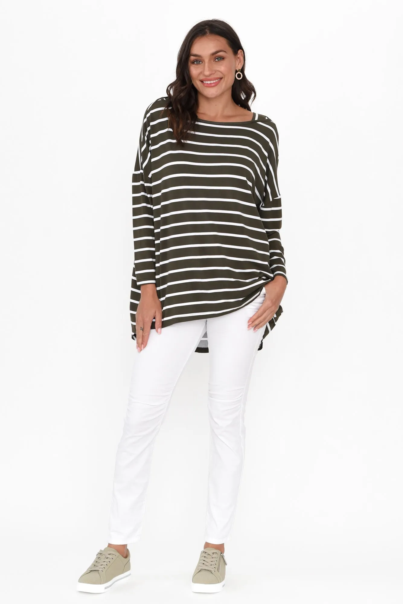 Anakin Olive Stripe Hi Lo Bamboo Top sold by Blue Bungalow product image thumbnail 2