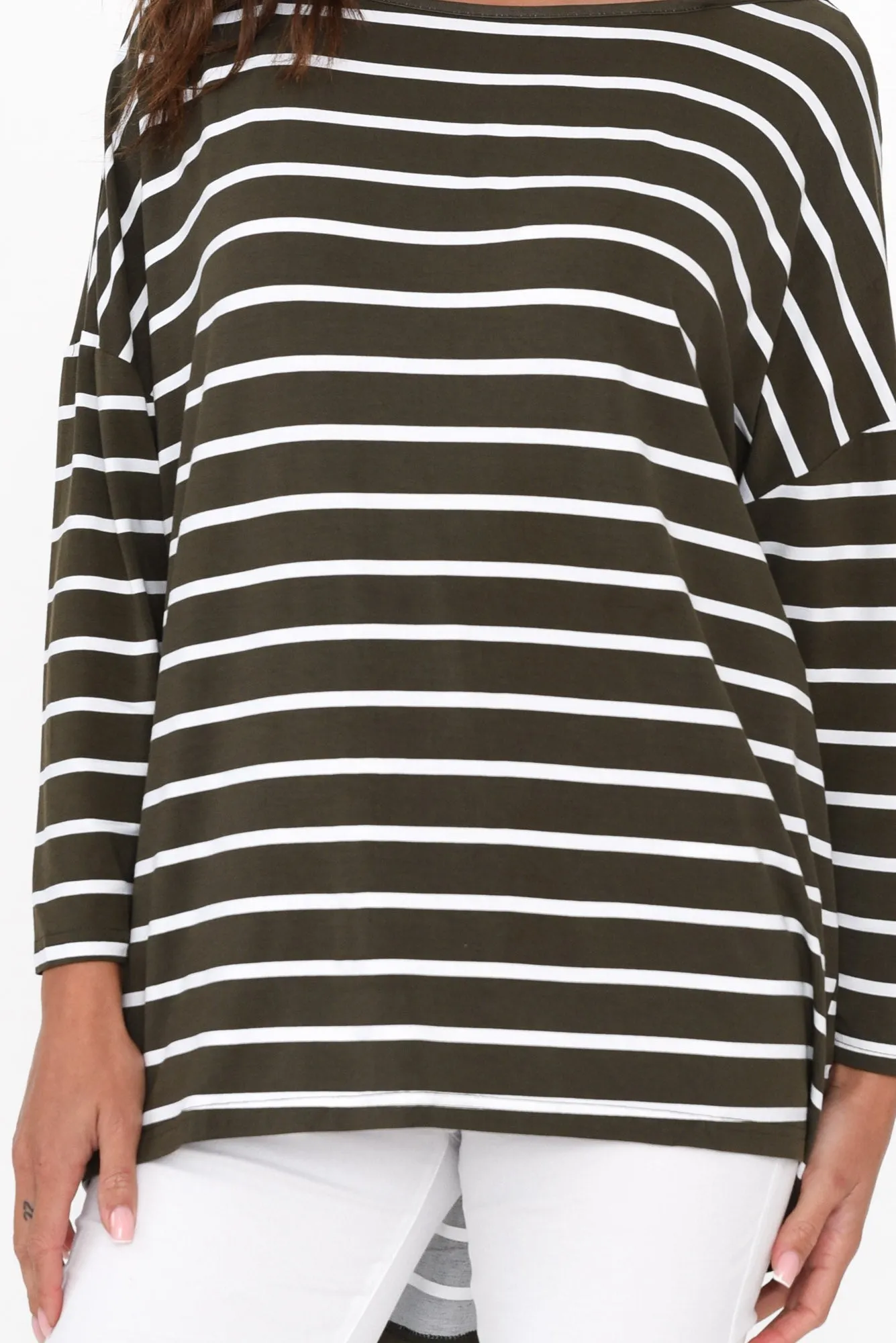 Anakin Olive Stripe Hi Lo Bamboo Top sold by Blue Bungalow product image thumbnail 5