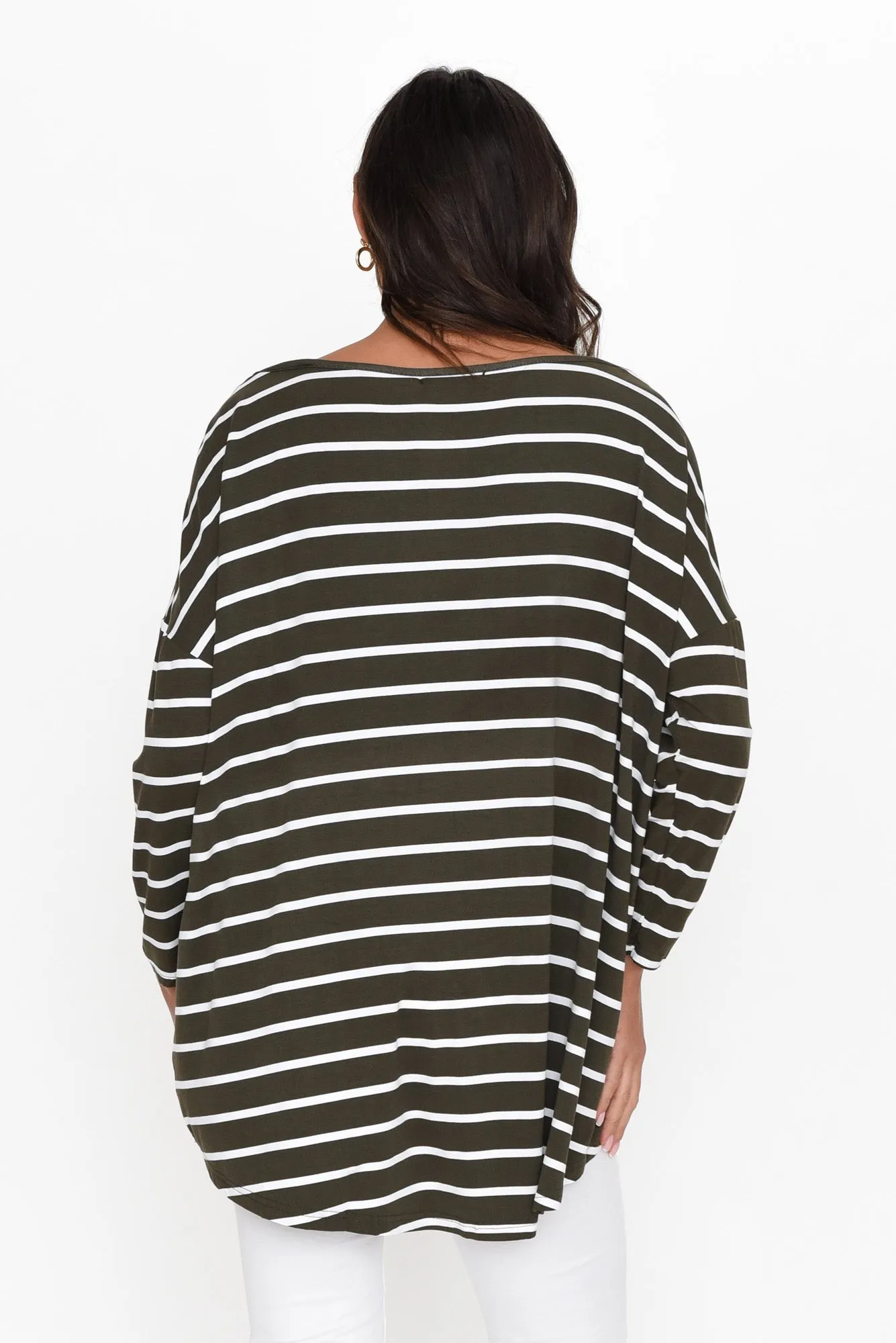 Anakin Olive Stripe Hi Lo Bamboo Top sold by Blue Bungalow product image thumbnail 4