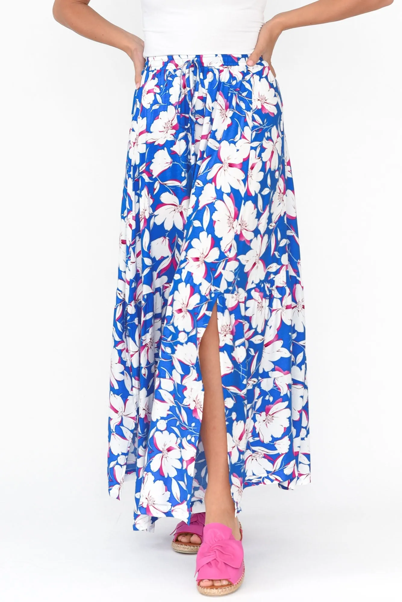 Lysandra Blue Flower Maxi Skirt sold by Blue Bungalow