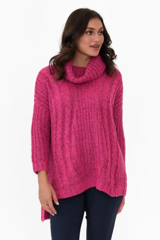 Hamlin Hot Pink Roll Neck Jumper sold by Blue Bungalow
