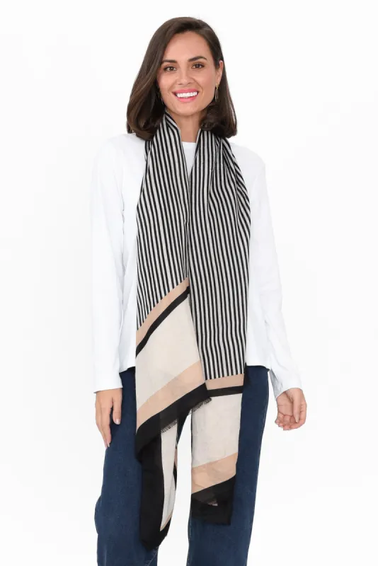Celina Black Stripe Scarf sold by Blue Bungalow