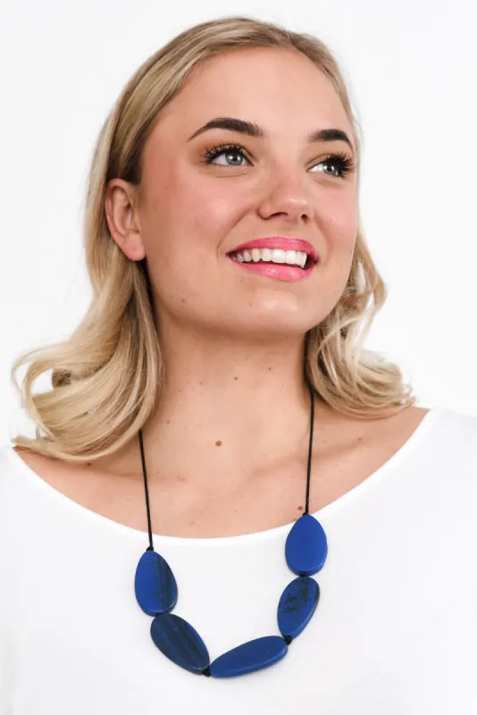 Letha Blue Wooden Necklace sold by Blue Bungalow