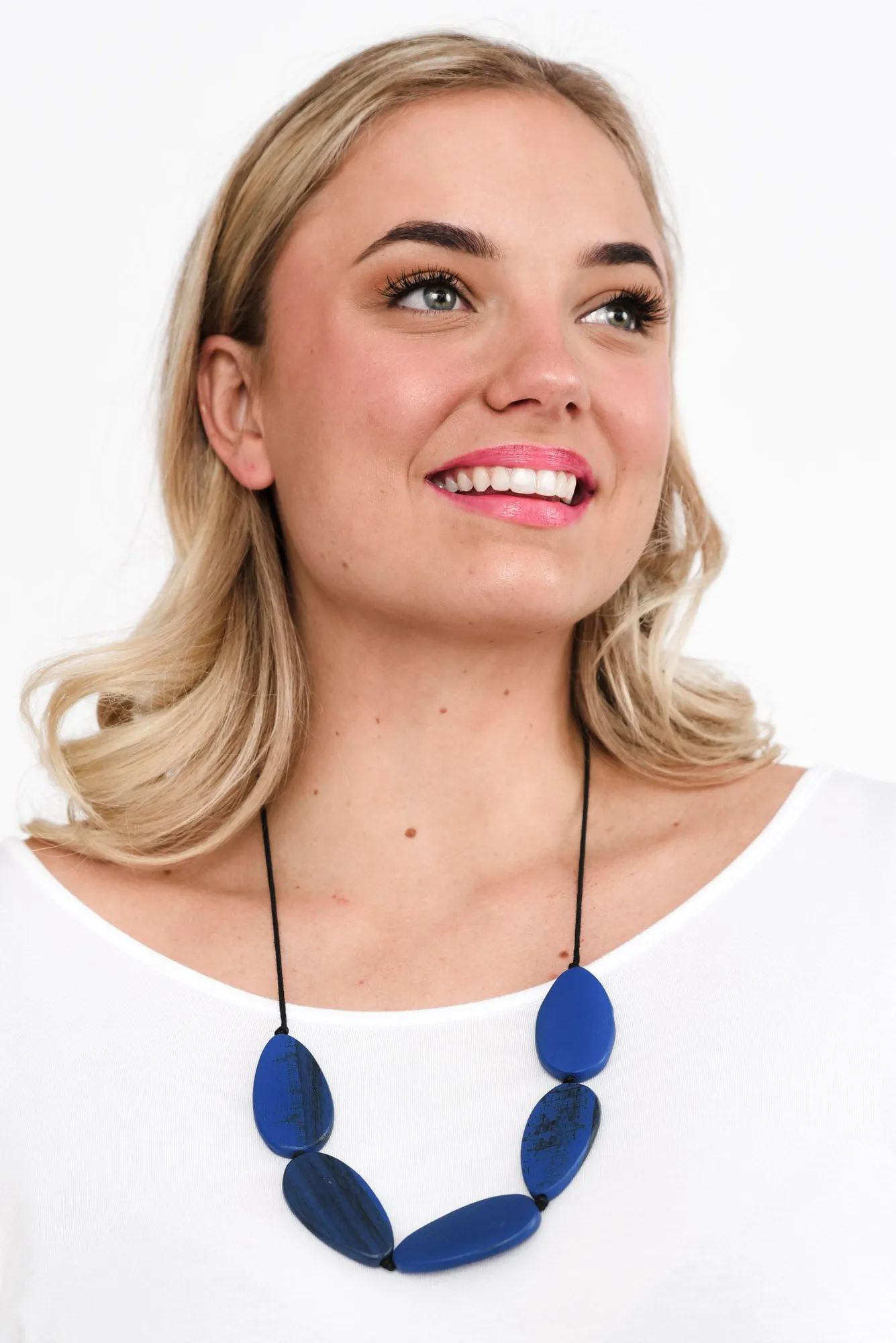 Letha Blue Wooden Necklace sold by Blue Bungalow