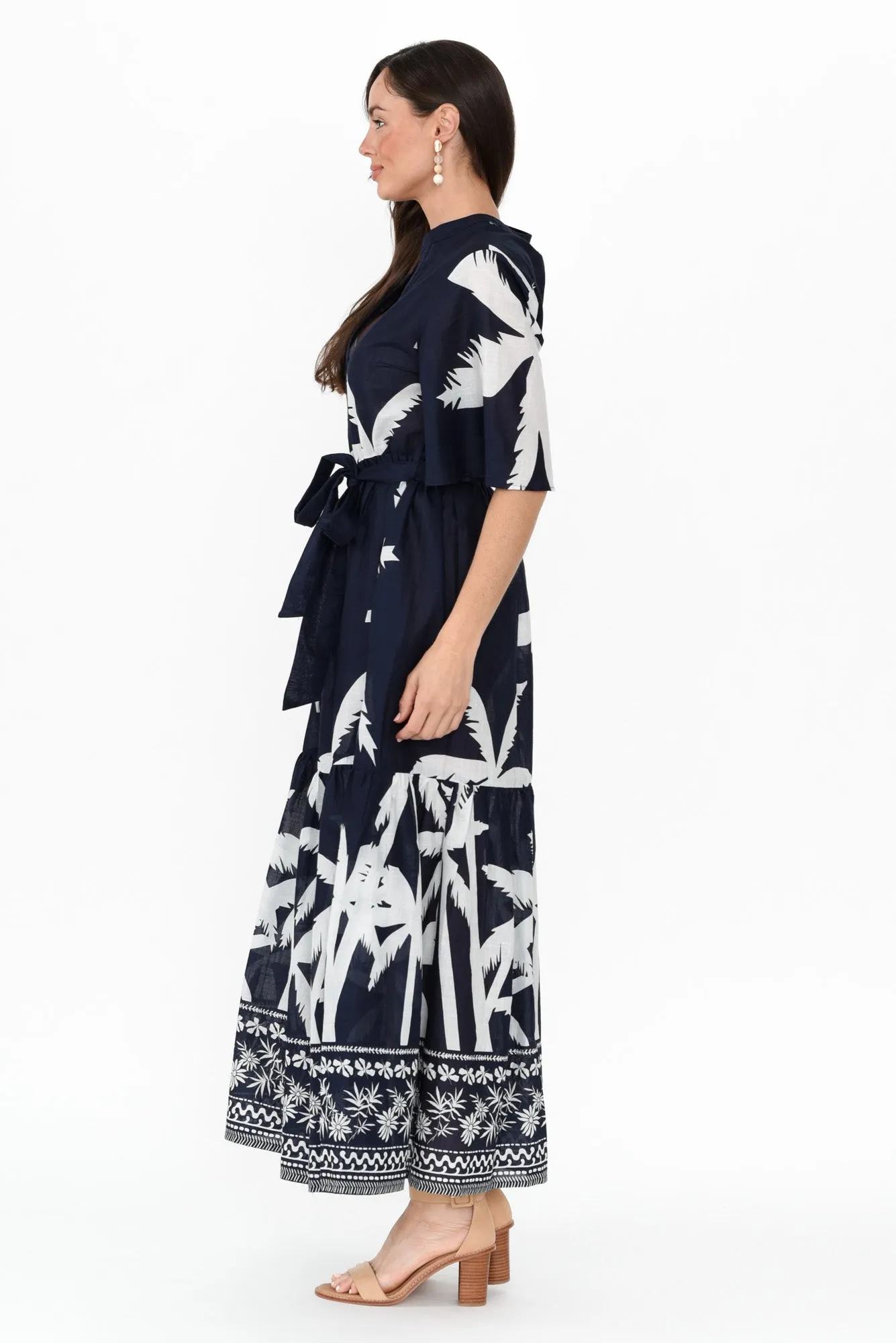 Lestelle Navy Palm Cotton Tie Dress sold by Blue Bungalow product image thumbnail 4