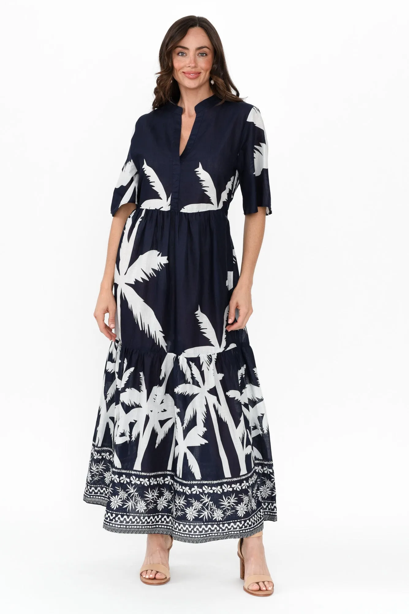 Lestelle Navy Palm Cotton Tie Dress sold by Blue Bungalow product image thumbnail 2