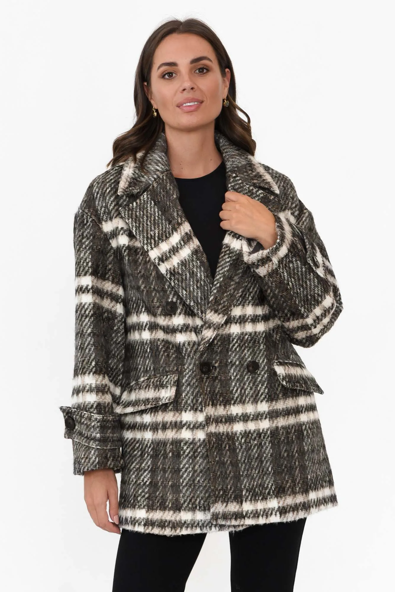 Songbird Charcoal Check Oversized Short Coat sold by Blue Bungalow