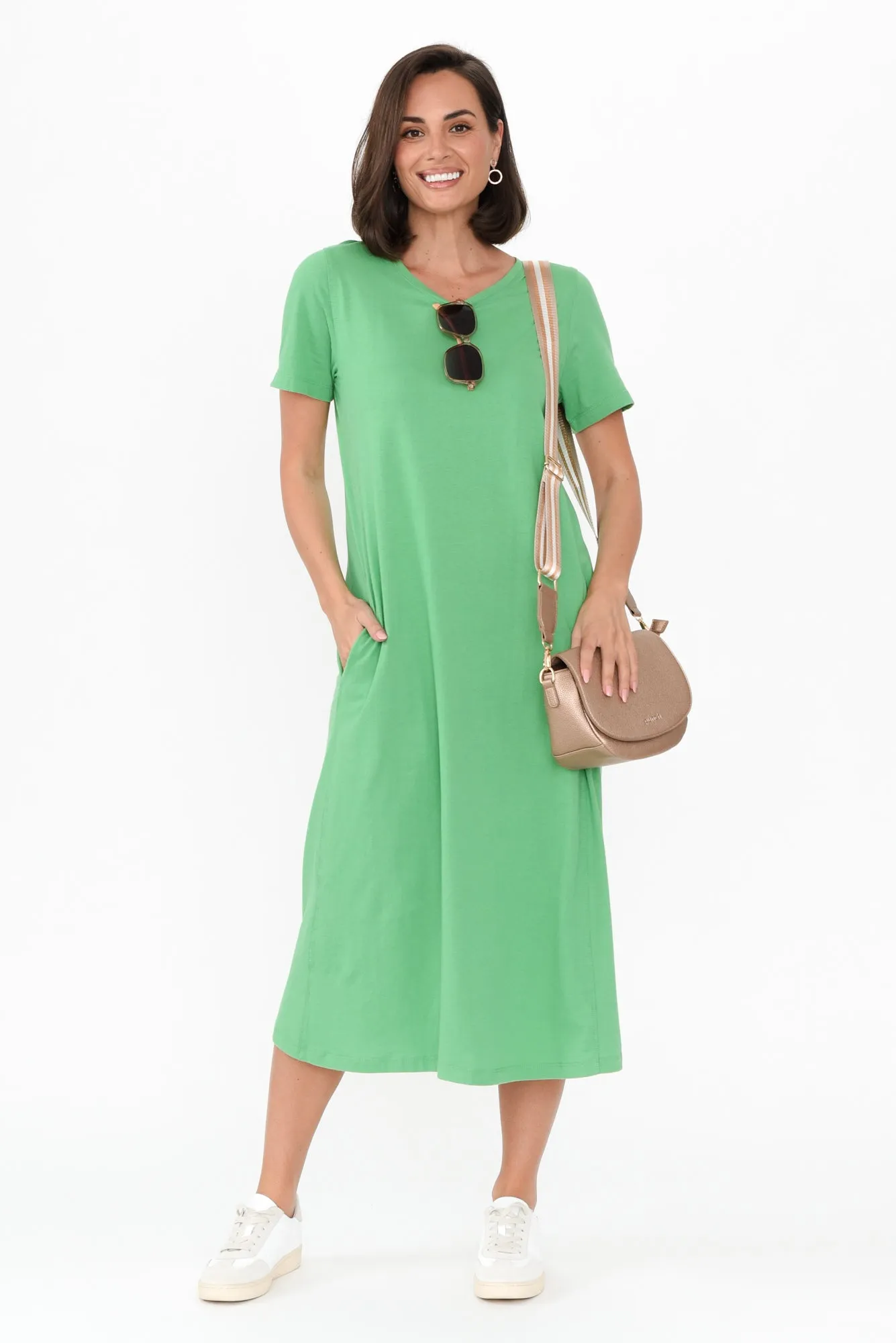 Adira Green Cotton Pocket Dress sold by Blue Bungalow