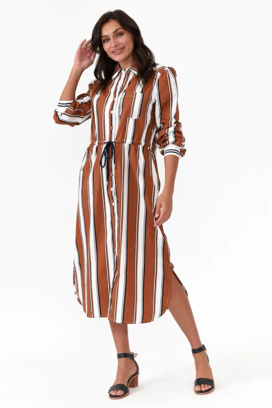 Sorrento Tan Stripe Cotton Shirt Dress sold by Blue Bungalow