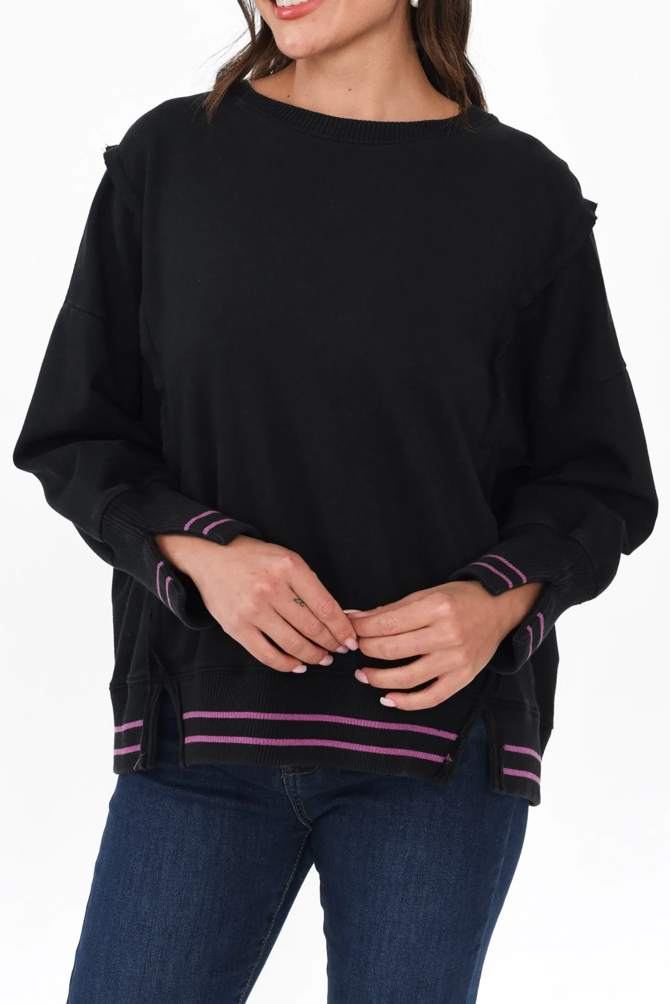Chantelle Black Trim Cotton Long Sleeve Top sold by Blue Bungalow product image thumbnail 4