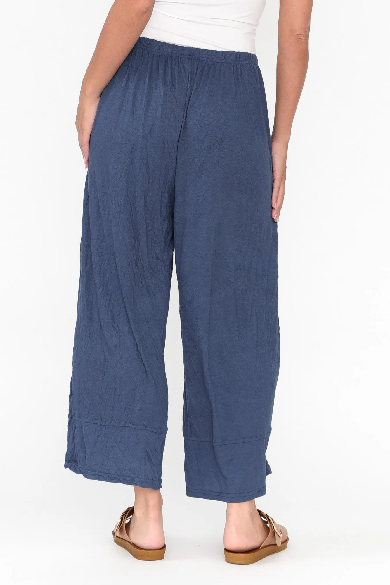 Lira Blue Crinkle Cotton Wide Leg Pants | Parallel