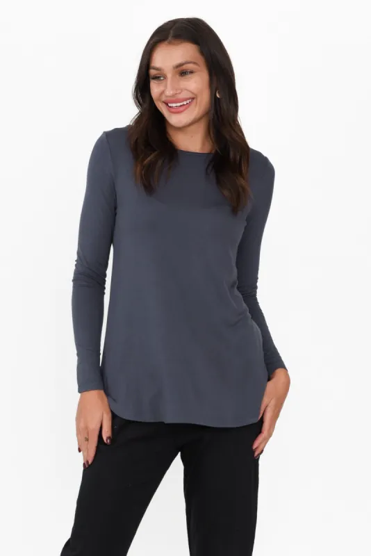 Marie Deep Blue Bamboo Sleeved Top sold by Blue Bungalow