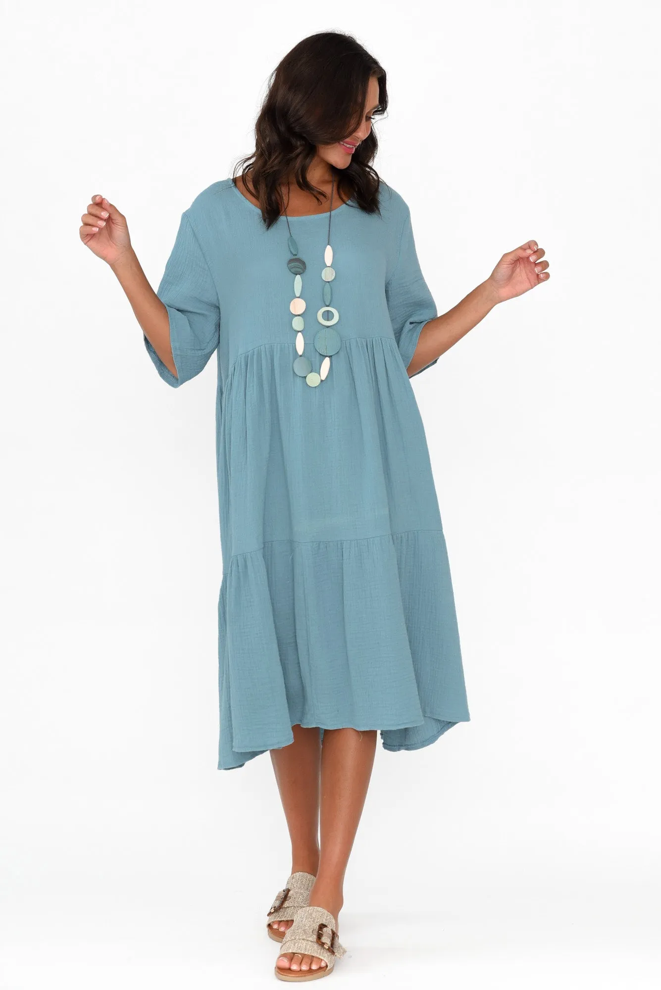 Esmerelda Steel Cotton Tier Dress sold by Blue Bungalow product image thumbnail 5