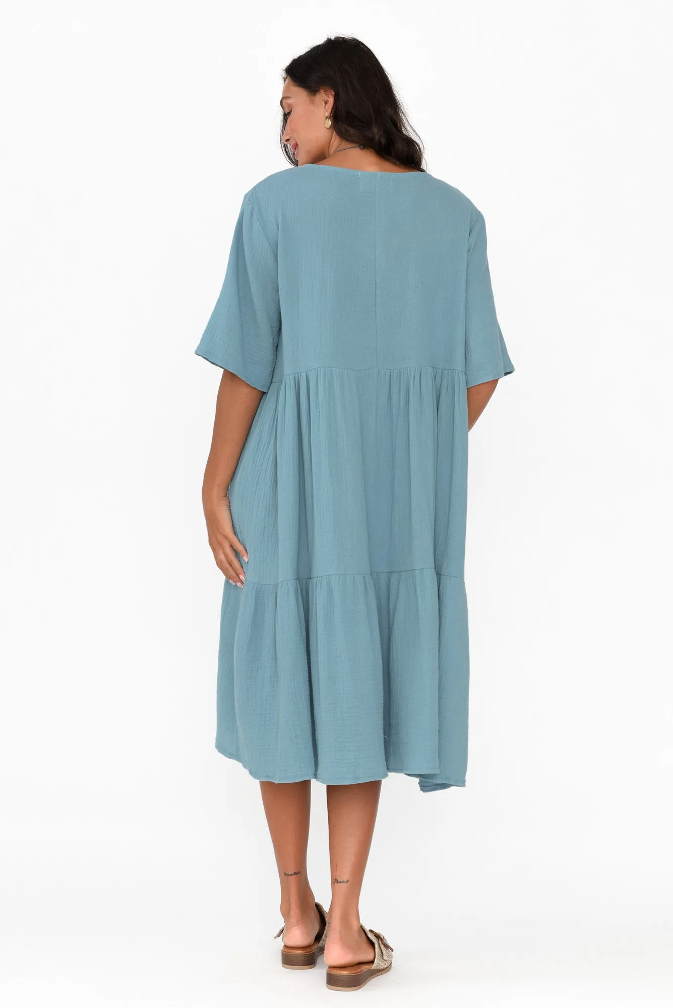 Esmerelda Steel Cotton Tier Dress sold by Blue Bungalow product image thumbnail 4