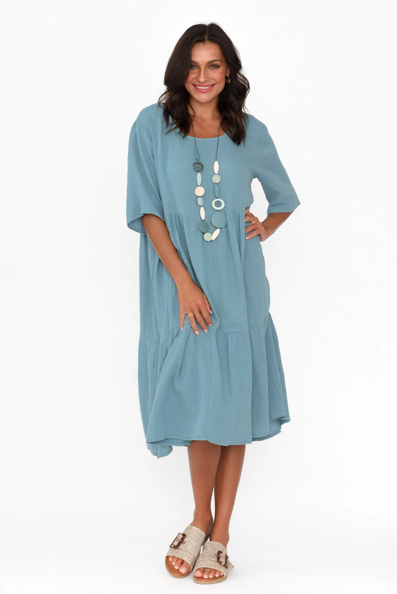 Esmerelda Steel Cotton Tier Dress sold by Blue Bungalow product image thumbnail 2