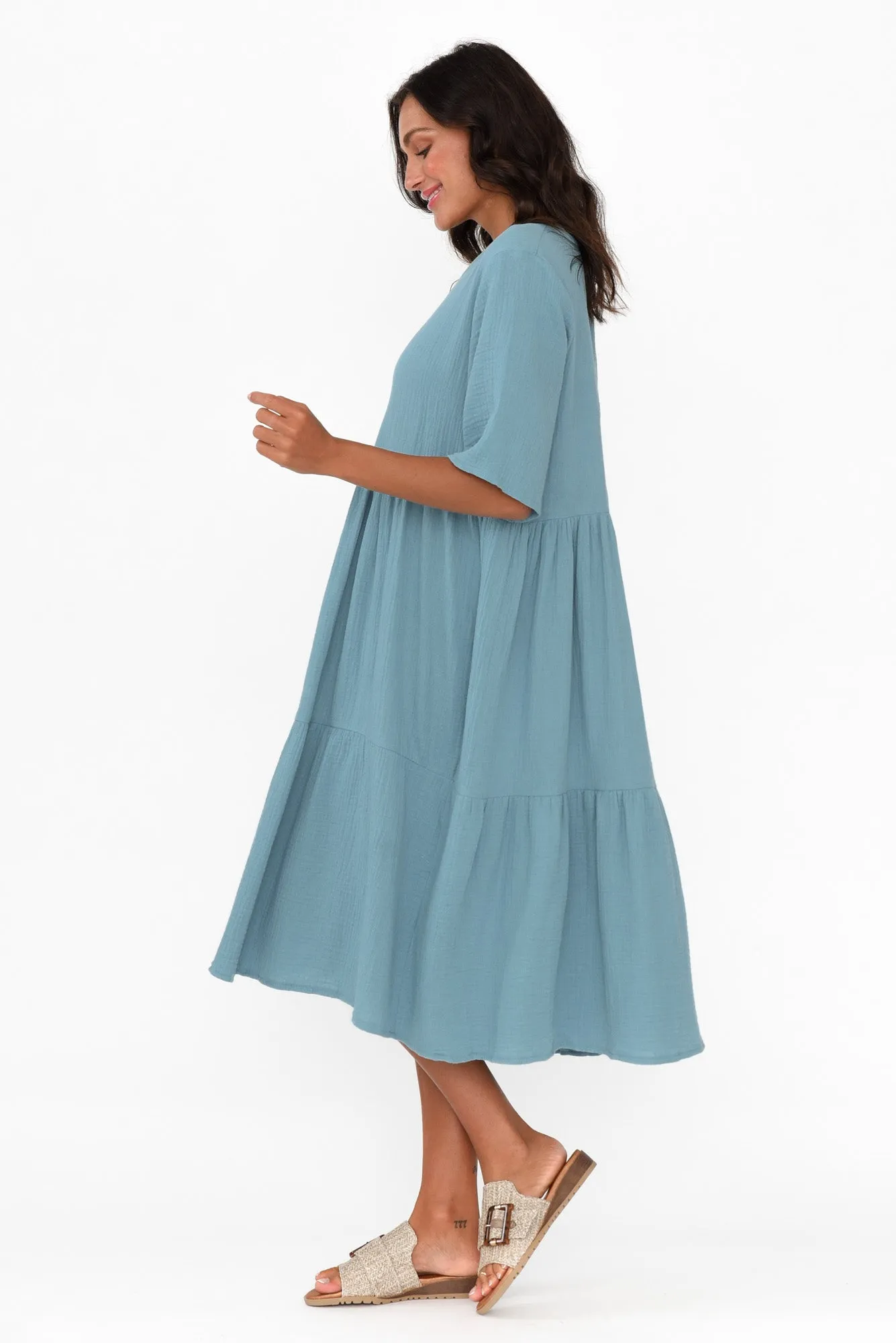 Esmerelda Steel Cotton Tier Dress sold by Blue Bungalow product image thumbnail 3