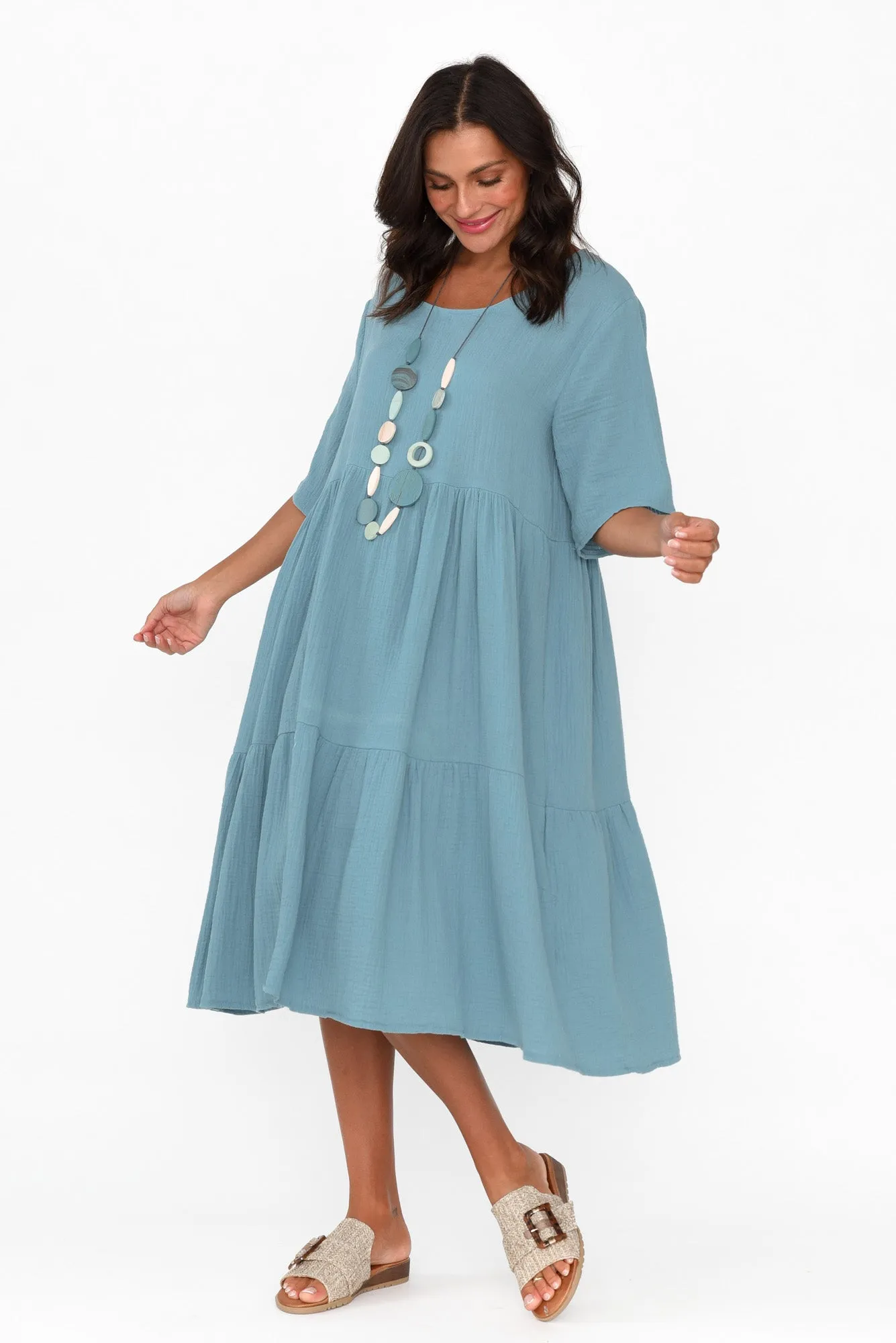 Esmerelda Steel Cotton Tier Dress sold by Blue Bungalow