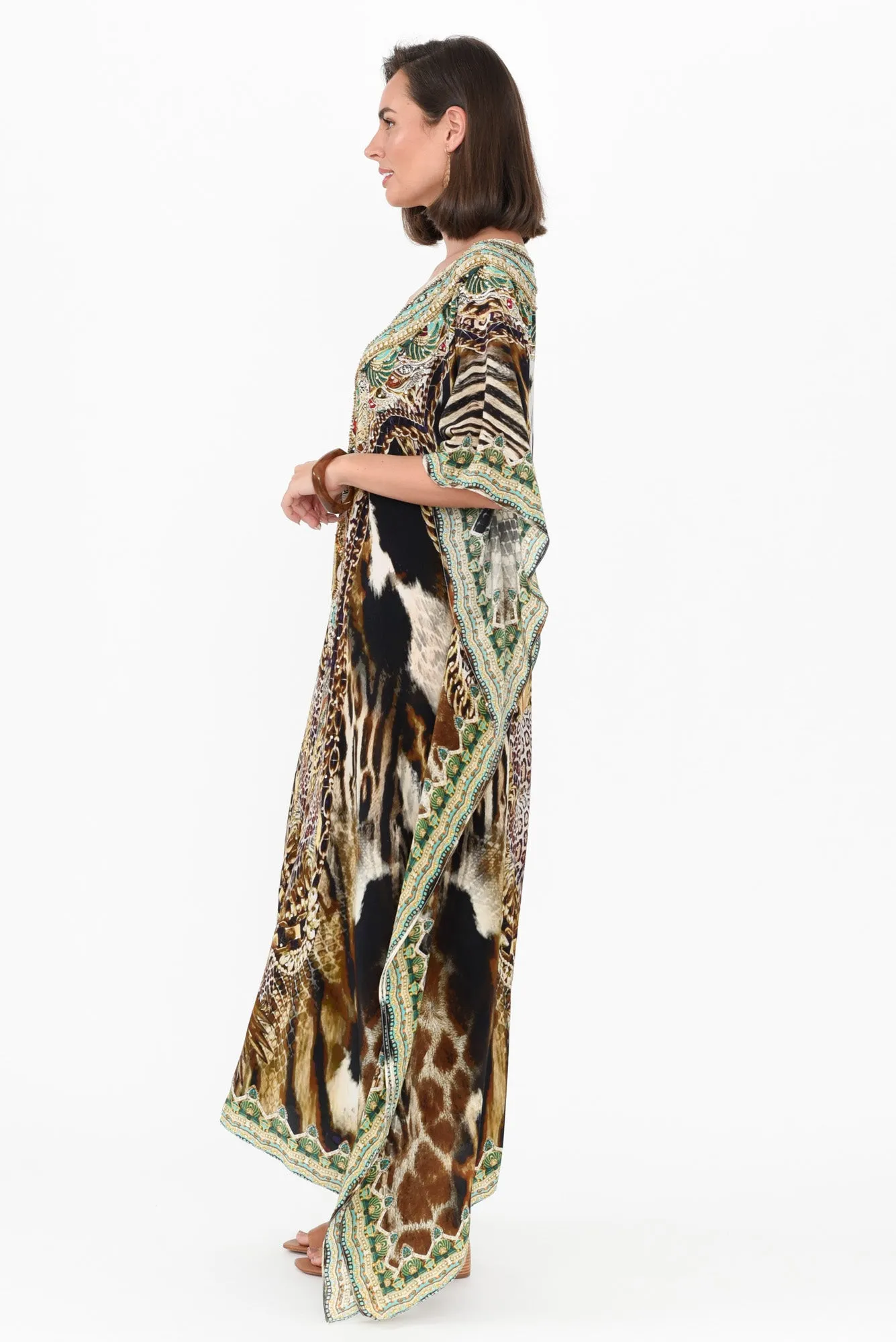 Tiger Brown Silk Maxi Kaftan sold by Blue Bungalow product image thumbnail 3