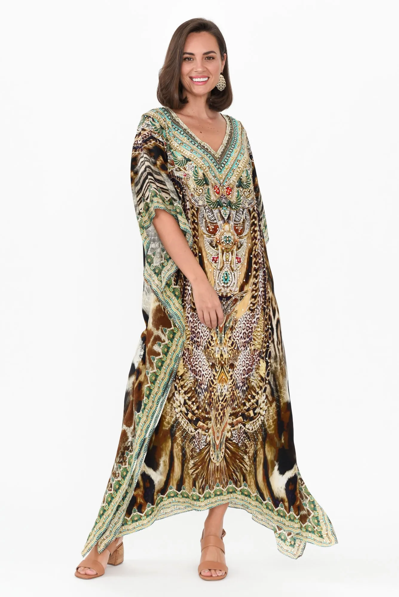 Tiger Brown Silk Maxi Kaftan sold by Blue Bungalow product image thumbnail 2