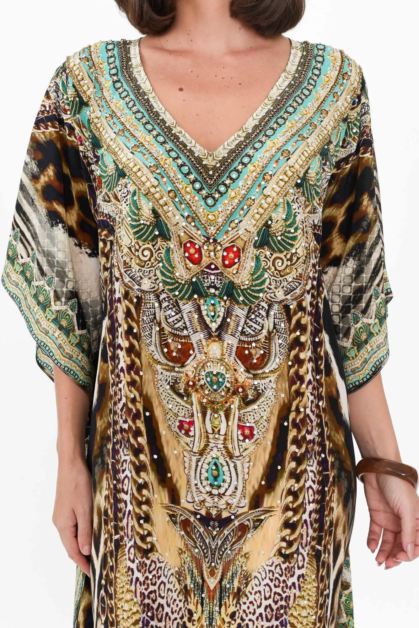 Tiger Brown Silk Maxi Kaftan sold by Blue Bungalow product image thumbnail 5