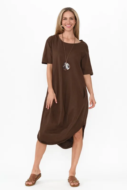 Mita Chocolate Cotton Slub Scoop Dress sold by Blue Bungalow