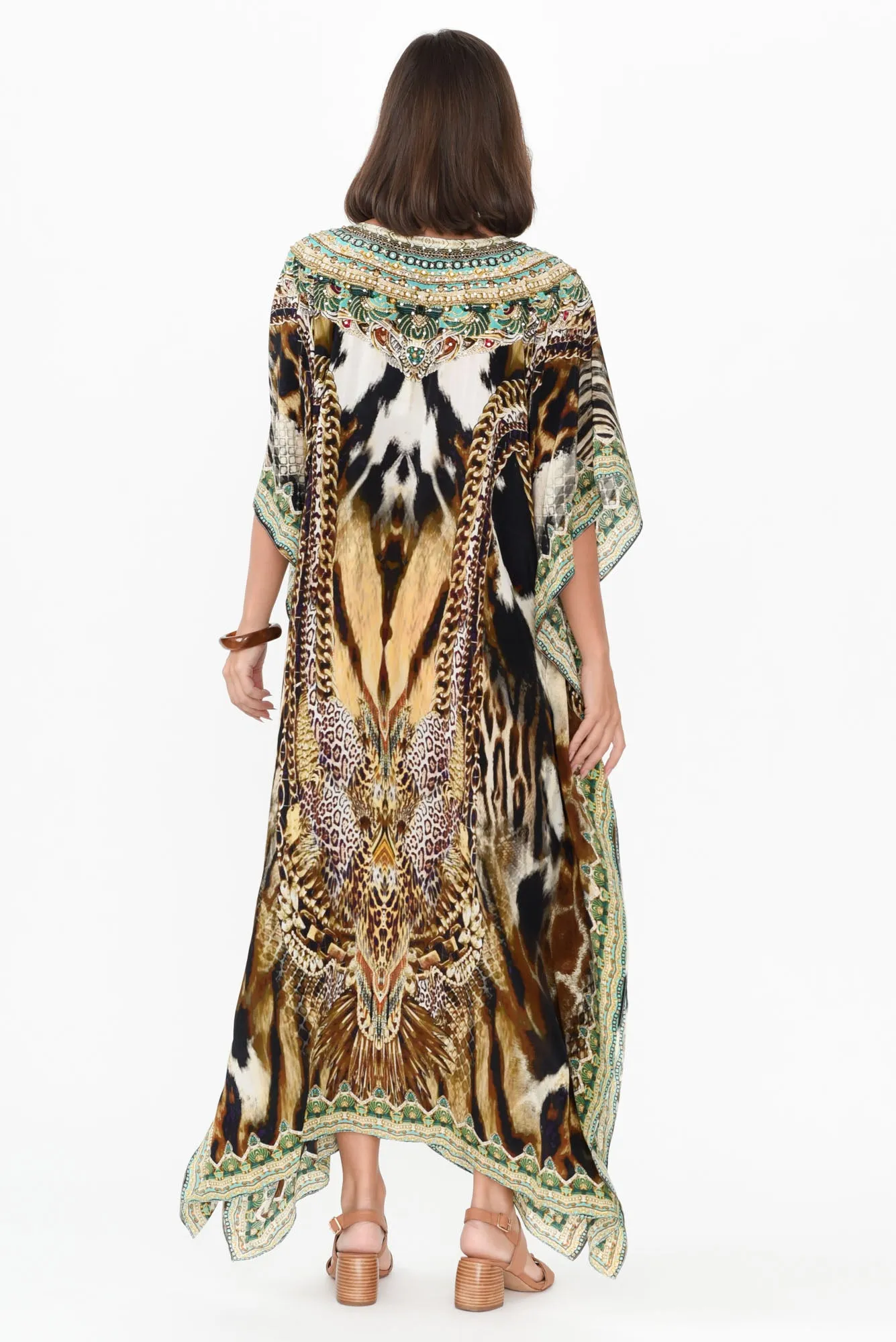 Tiger Brown Silk Maxi Kaftan sold by Blue Bungalow product image thumbnail 4