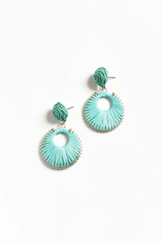 Aeliana Aqua Raffia Drop Earrings sold by Blue Bungalow