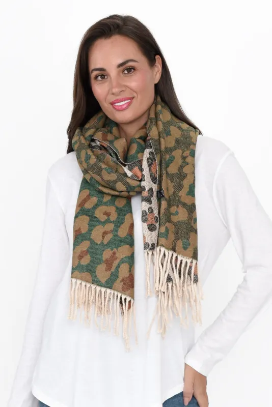 Marwa Orange Leopard Tassel Scarf sold by Blue Bungalow