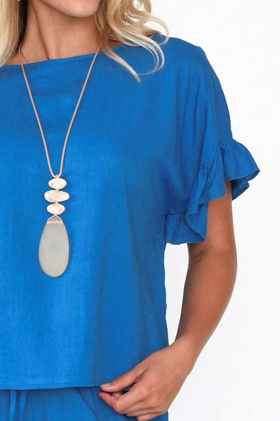 Randa Blue Cotton Linen Frill Top sold by Blue Bungalow product image thumbnail 5