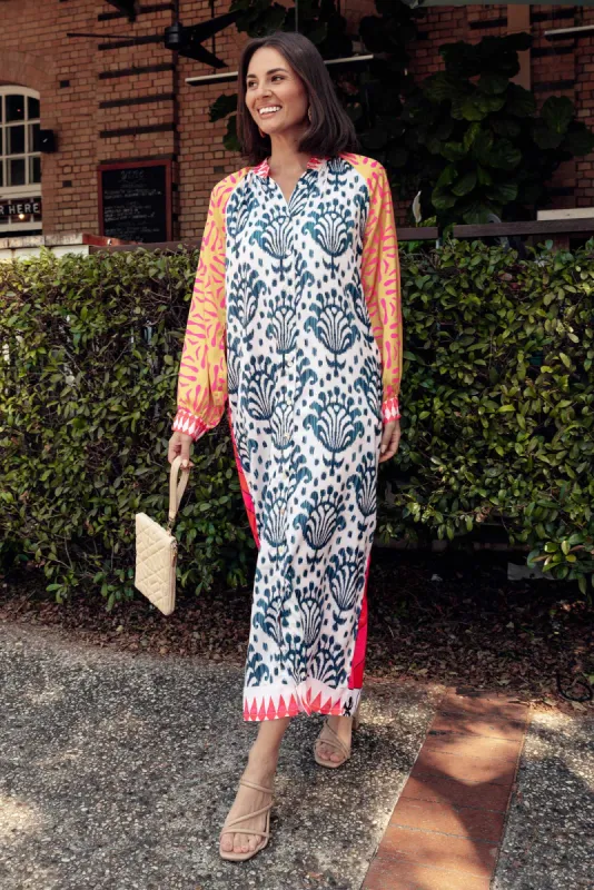 Maeva Navy Mosaic Shirt Dress sold by Blue Bungalow