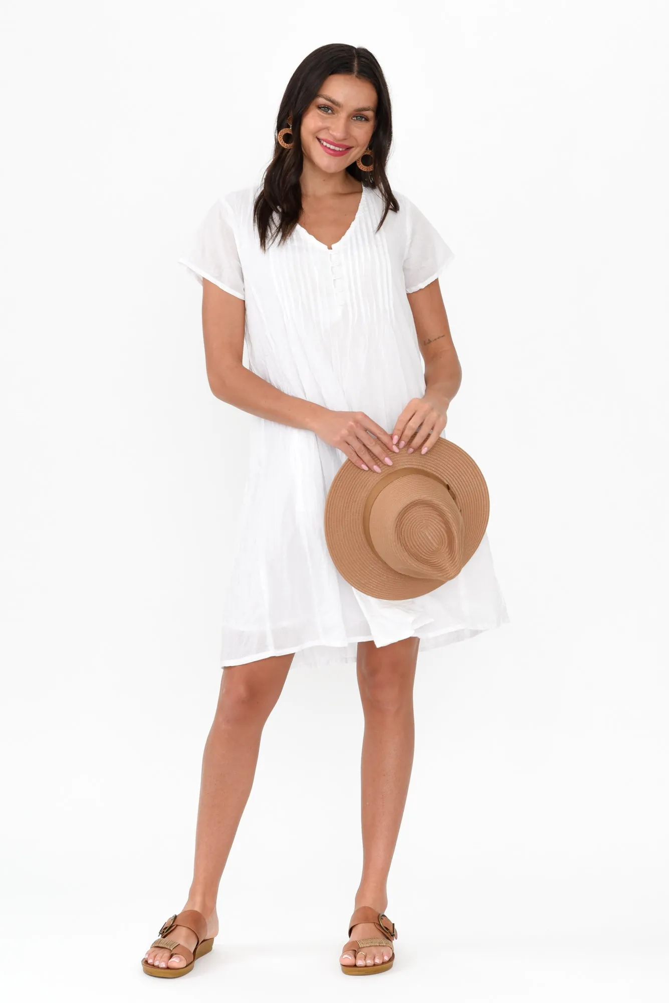 Sabina White Crinkle Cotton Dress sold by Blue Bungalow
