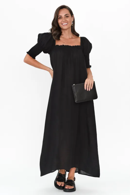 Bethania Black Linen Dress sold by Blue Bungalow