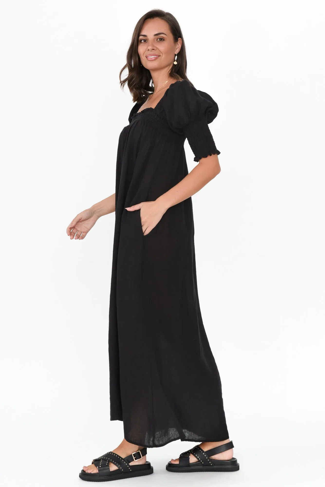 Bethania Black Linen Dress sold by Blue Bungalow product image thumbnail 3